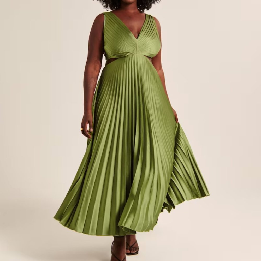 Abercrombie Satin Pleated Cutout Maxi Dress